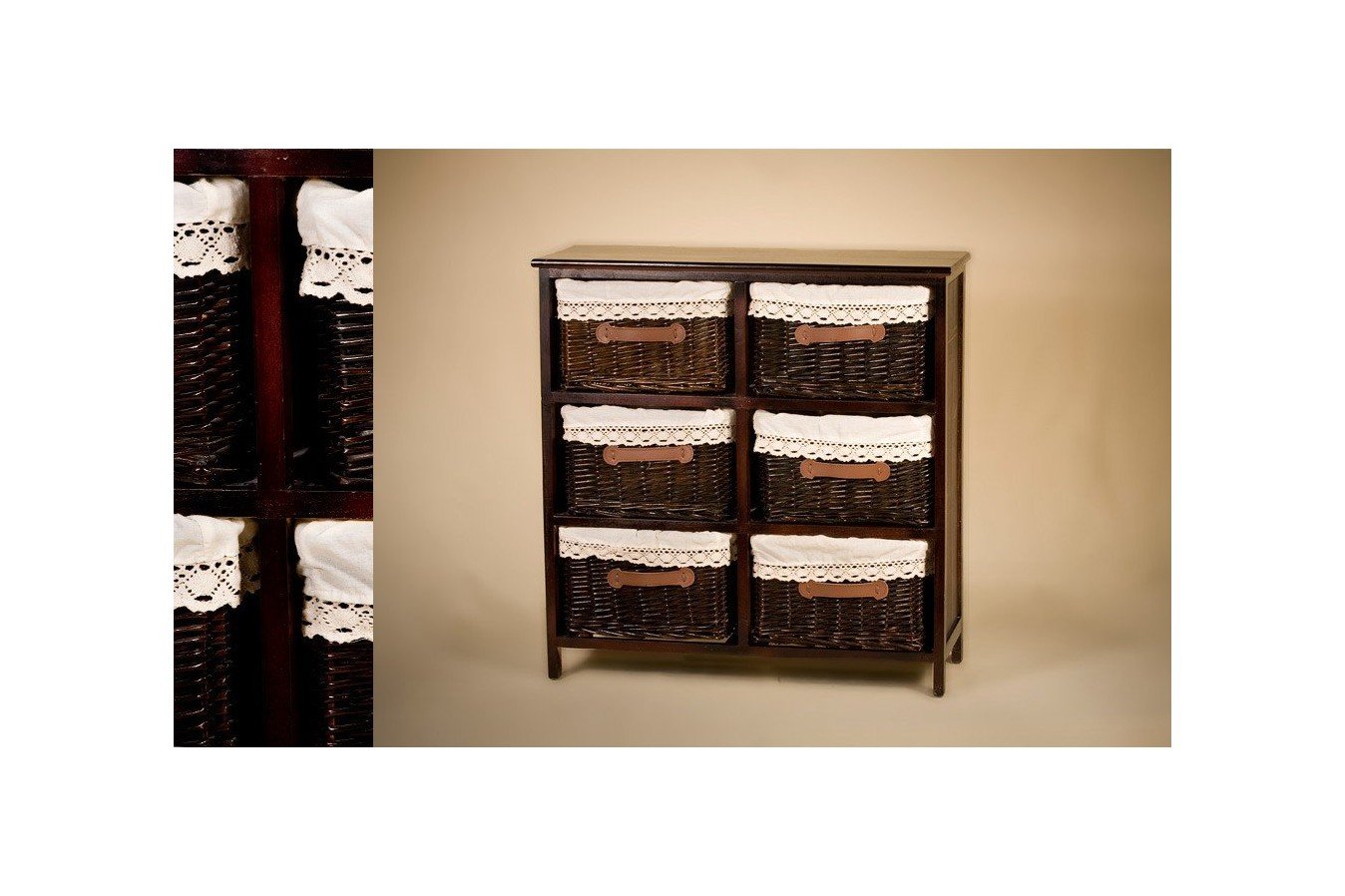Mueble 6 cajones mimbre nogal