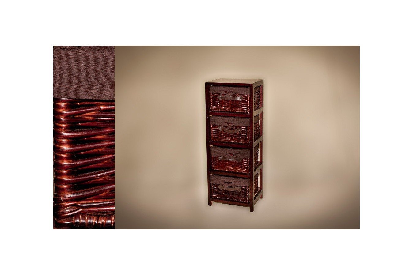 Mueble 4 cajones mimbre color nogal