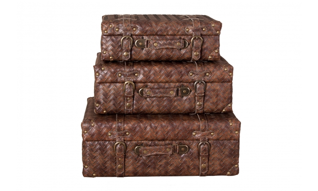 Conjunto de 3 maletas madera polipiel marrón acolchada, Vintage