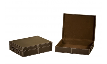 Caja rectangular  de polipiel marrón