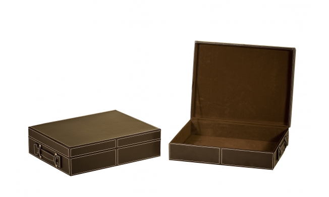 Caja rectangular de polipiel marrón