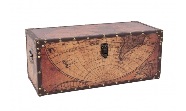 	Baúl madera poli piel mapa mundi vintage
