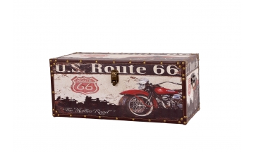 Baúl madera simil piel motivo Ruta 66