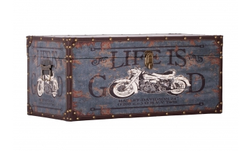 Baúl de madera y polipiel - serie Moto vintage  -  mediana