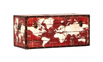Baúl de madera y polipiel - serie Mapa continental - grande