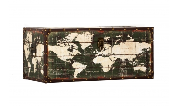 Baúl de madera y polipiel -serie  Mapa continental - mediano