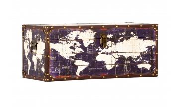 Baúl de madera y polipiel - serie Mapa continental - pequeño