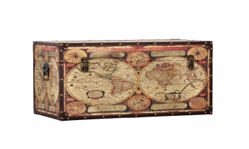 Baúl de madera y polipiel - serie mapamundi antiguo  francés - grande