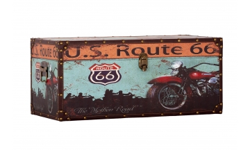 Baúl madera simil piel motivo Ruta 66	