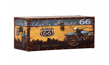 	Baúl madera simil piel motivo Ruta 66