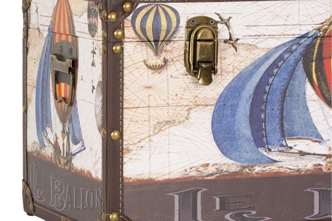 Baul madera polipiel motivo globo vintage