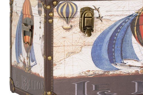 Baul madera polipiel motivo globo vintage