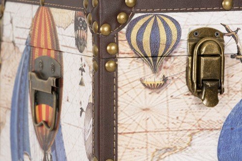 Baul madera polipiel motivo globo vintage