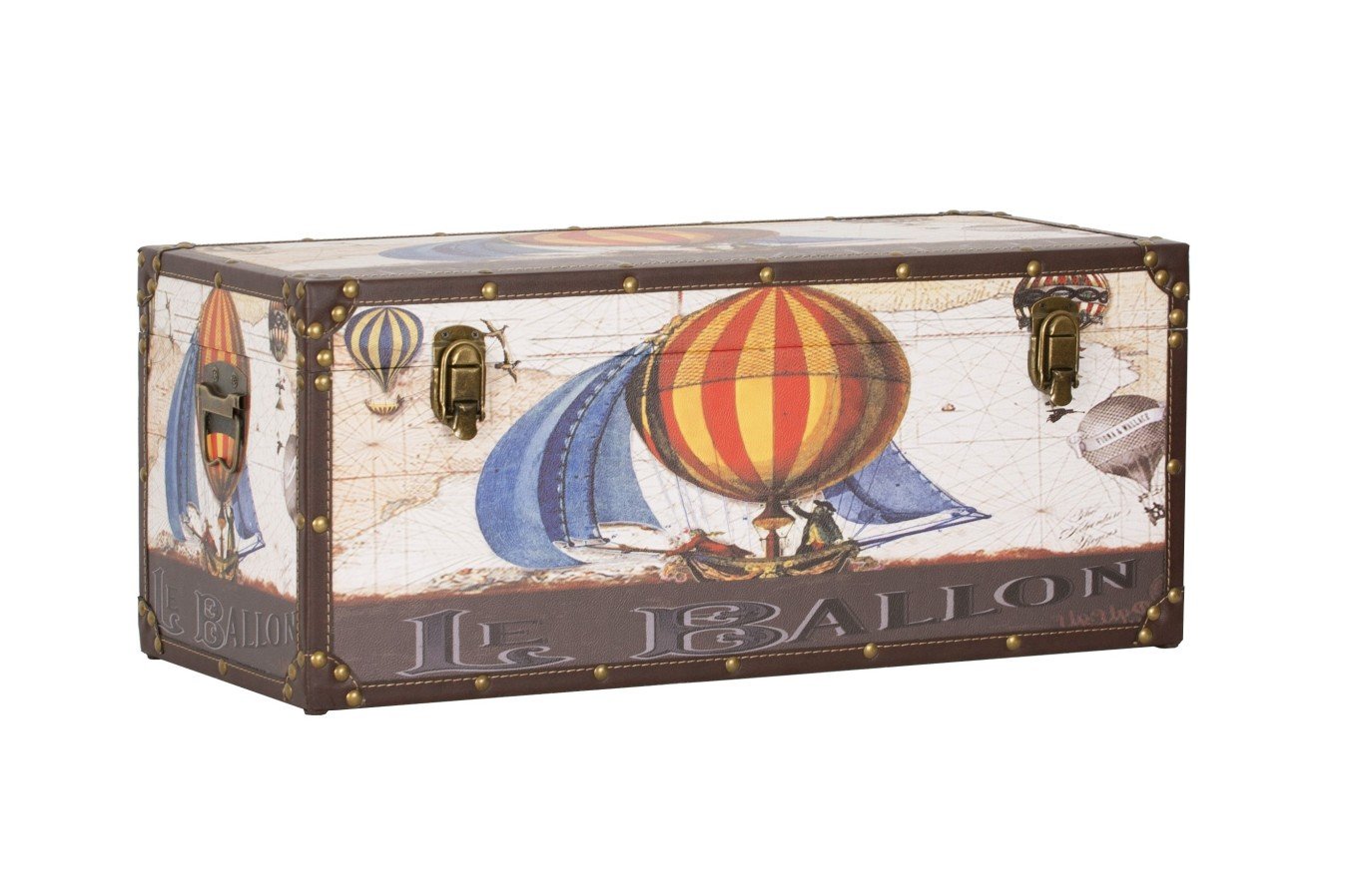 Baul madera polipiel motivo globo vintage