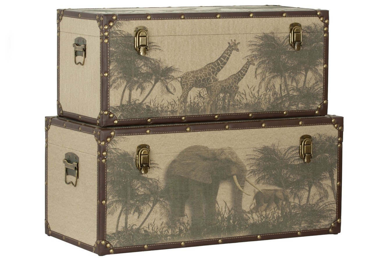 Baul madera y tela Safari, jirafas