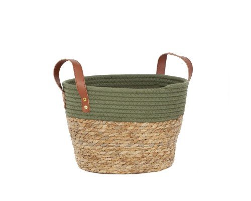 Cesta cuerda y algodón asas cuero