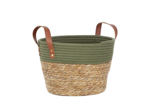 Cesta cuerda y algodón asas cuero